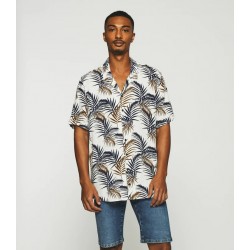 Chemise imprimée à manches courtes écru et marine KARL