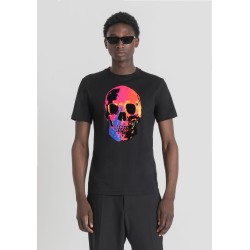 T-SHIRT SLIM FIT NOIR AVEC IMPRIMÉ TÊTE DE MORT