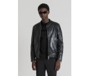 VESTE BIKER SLIM FIT EN CUIR VÉRITABLE AVEC COL MAO