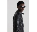 VESTE BIKER SLIM FIT EN CUIR VÉRITABLE AVEC COL MAO