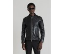 VESTE BIKER SLIM FIT EN CUIR VÉRITABLE AVEC COL MAO