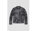 VESTE BIKER SLIM FIT EN CUIR VÉRITABLE AVEC COL MAO