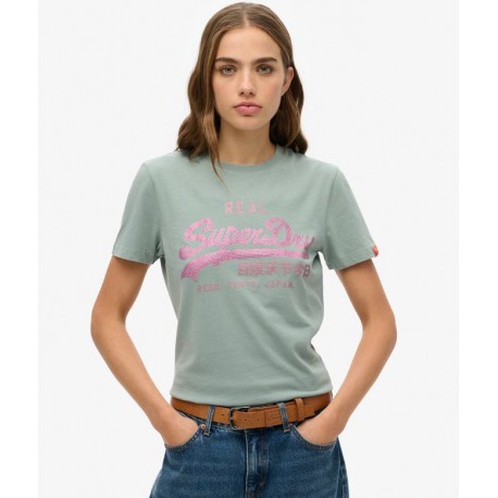 SUPERDRY T-shirt slim à strass Vintage Logo sur cosmo-lepuy.fr