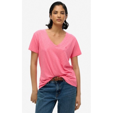 SUPERDRY T-shirt flammé à logo brodé et col V sur cosmo-lepuy.fr