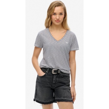 SUPERDRY T-shirt flammé à logo brodé et col V sur cosmo-lepuy.fr