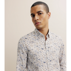 Chemise à fleurs 100% coton beige IZAC