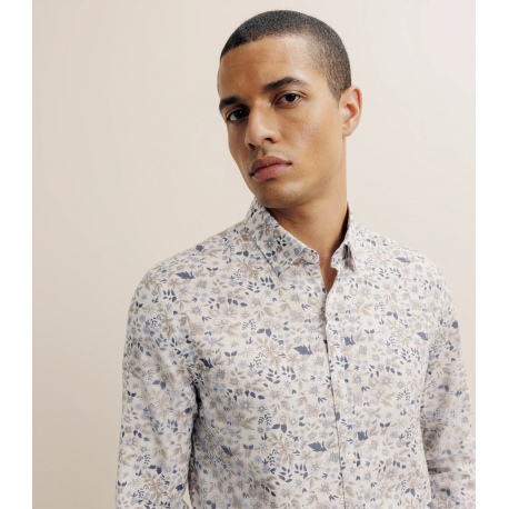 Chemise à fleurs 100% coton beige IZAC