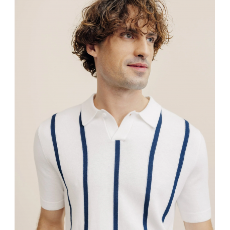 Polo en maille à rayures blanc IZAC cosmolepuy