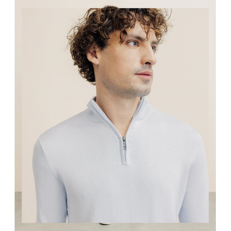 Pull col montant demi zippé bleu ciel IZAC