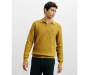 Pull col polo ouvert jeux de points jaune 