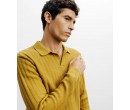 Pull col polo ouvert jeux de points jaune 