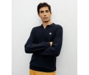 Pull col polo ouvert jeux de points marine